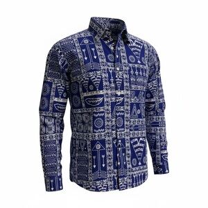 Nana Atta’s Fashion Cape Coast. Ghana  Men's Blue Patterned Shirt